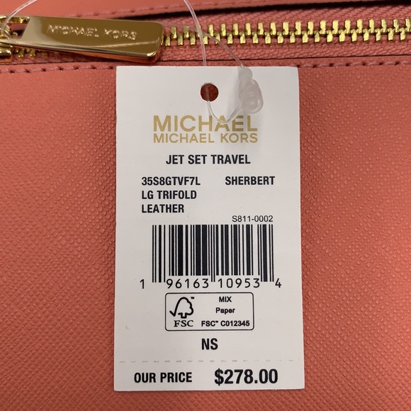 MICHAEL KORS JET SET TRAVEL LARGE TRIFOLD WALLET SHERBERT COLOR - Picture 7 of 16